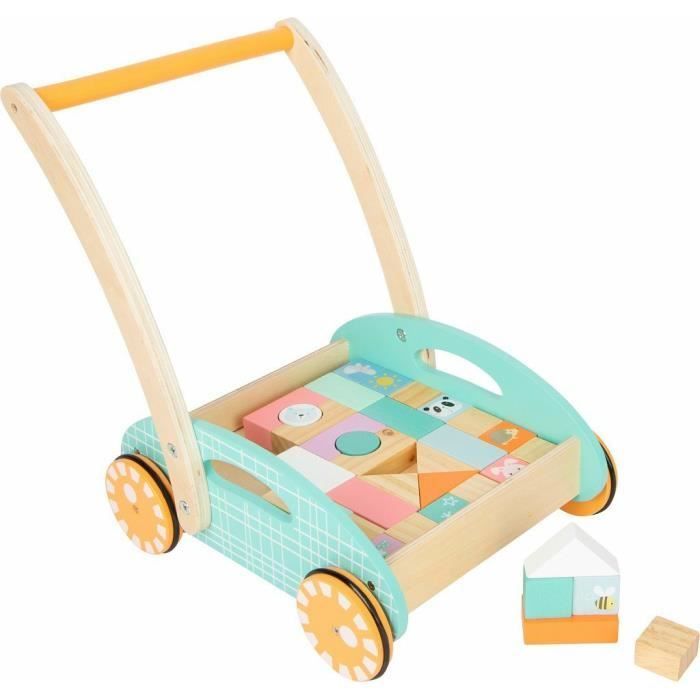 Speelgoedkar - Kleine kar - 34 pastelkleurige kubussen - Wielen met rubberen coating