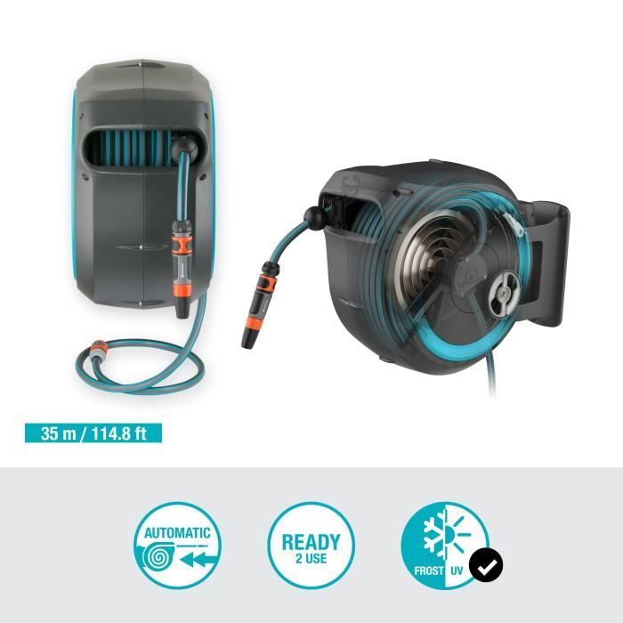 Enrollador de manguera automático de pared GARDENA RollUp XL - 35 m de longitud - 13 mm de diámetro - Kit completo - 5 años de garantía