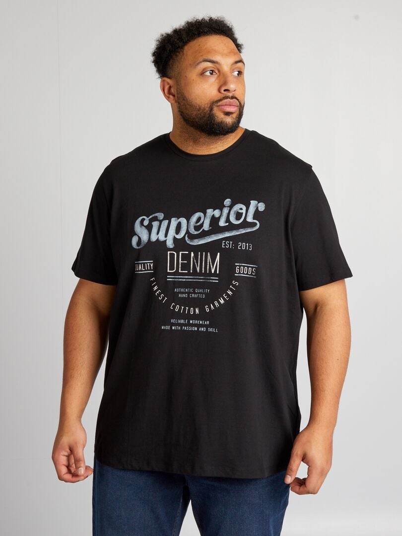 T-shirt met bikerprint - ZWART