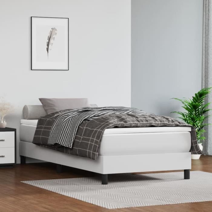 3120671 vidaXL Base de cama blanca de piel sintética de 90x190 cm con muelles