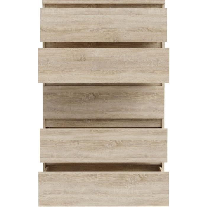 CHELSEA 5-drawer chest - Oak finish - W 77.2 x D 42.2 x H 128.1cm
