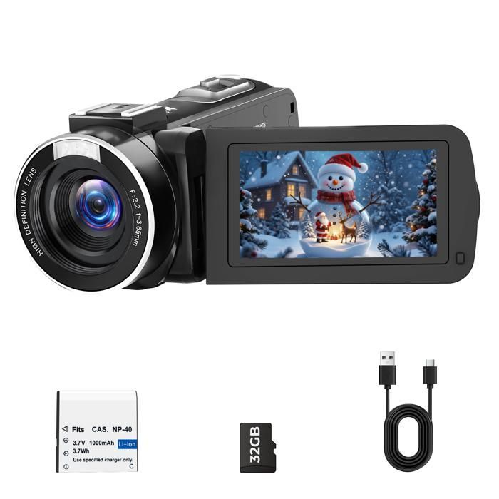 Campark 4K videokamera 48MP HD videokamera Vlogging digitalt videokamera med dobbelt objektiv og 3