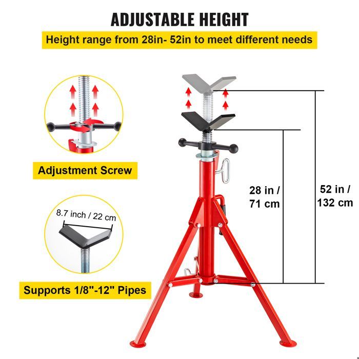 Soporte para tuberías Duoku con cabezal en V, altura ajustable de 28 a 52 pulgadas, soporte plegable y portátil.