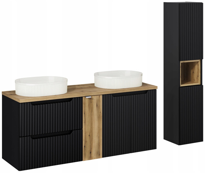 CZARNE RYFLOWANE meble łazienkowe NOVA BLACK szafka 140cm