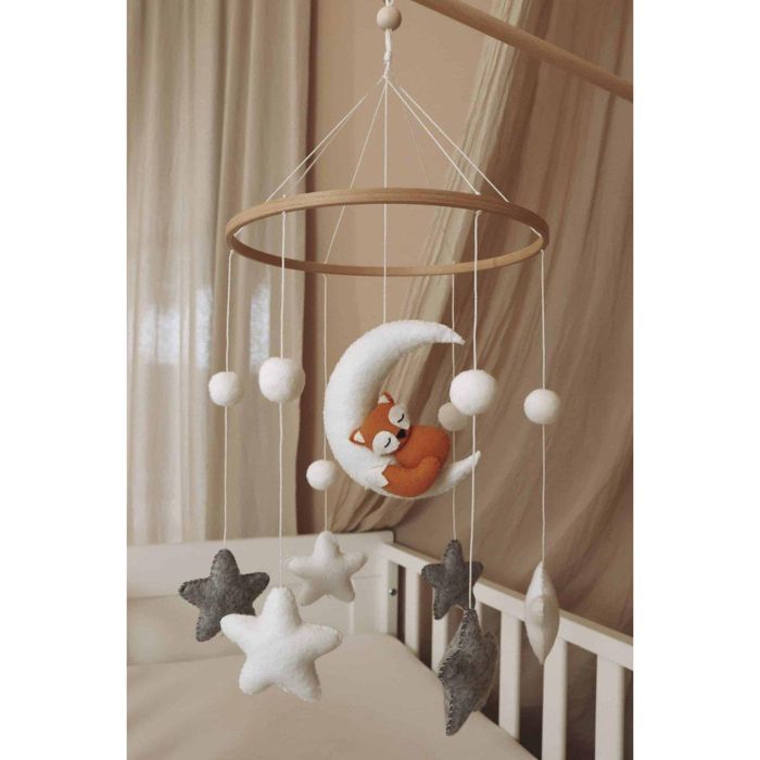 Baby Musical Mobile - Handmade Sleeping Fox Baby Mobile - Musical Mobile for Crib