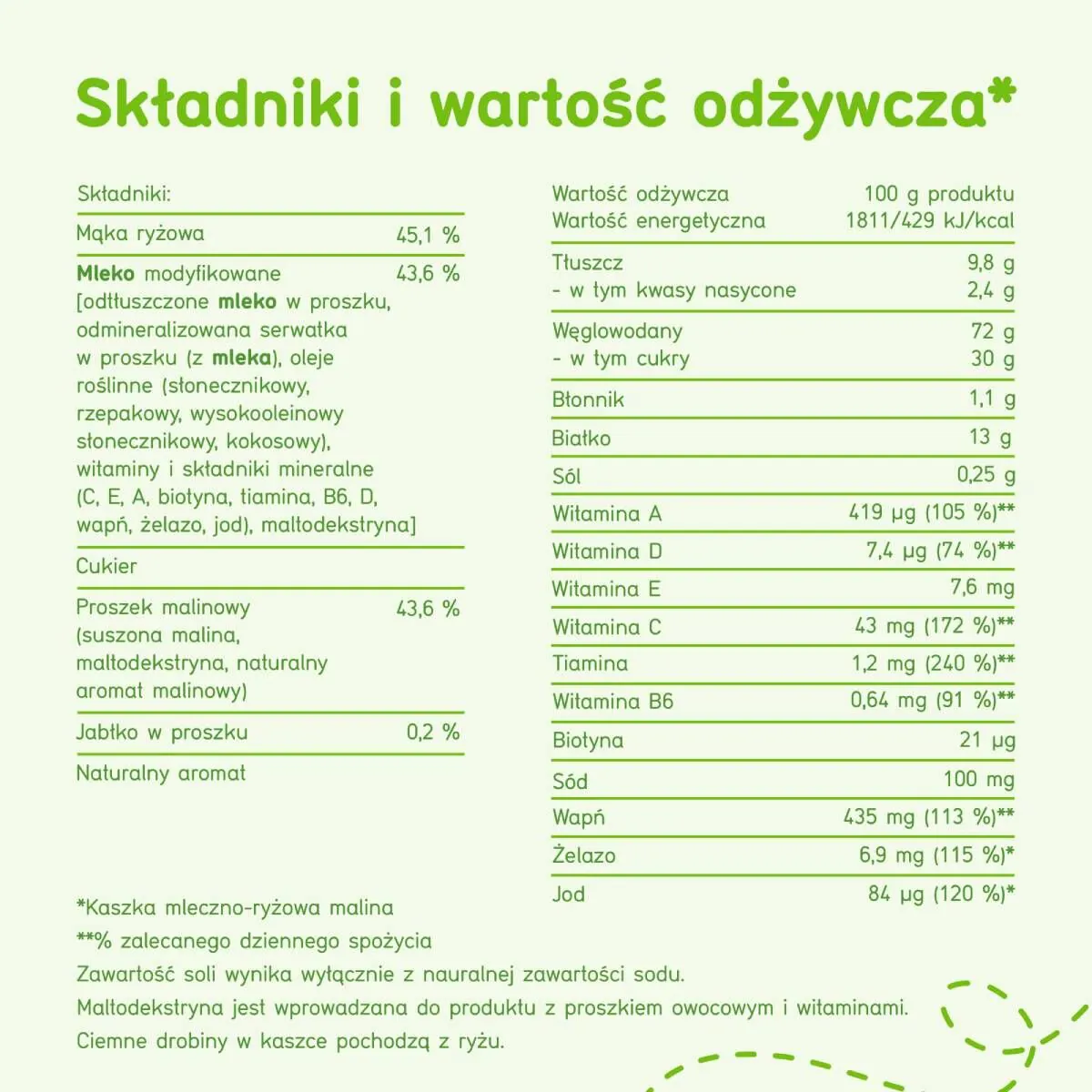 Bobovita Kaszka Mleczno-Ryżowa z Malinami