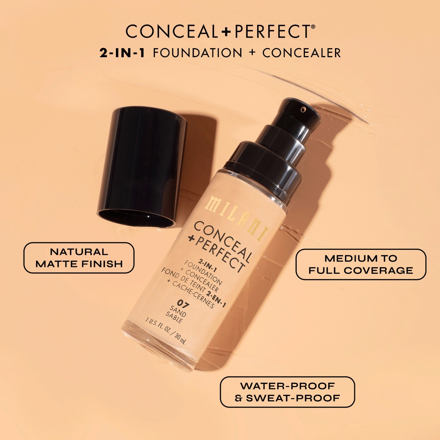 Milani Foundation 2-in-1 korektors + - 30 ml