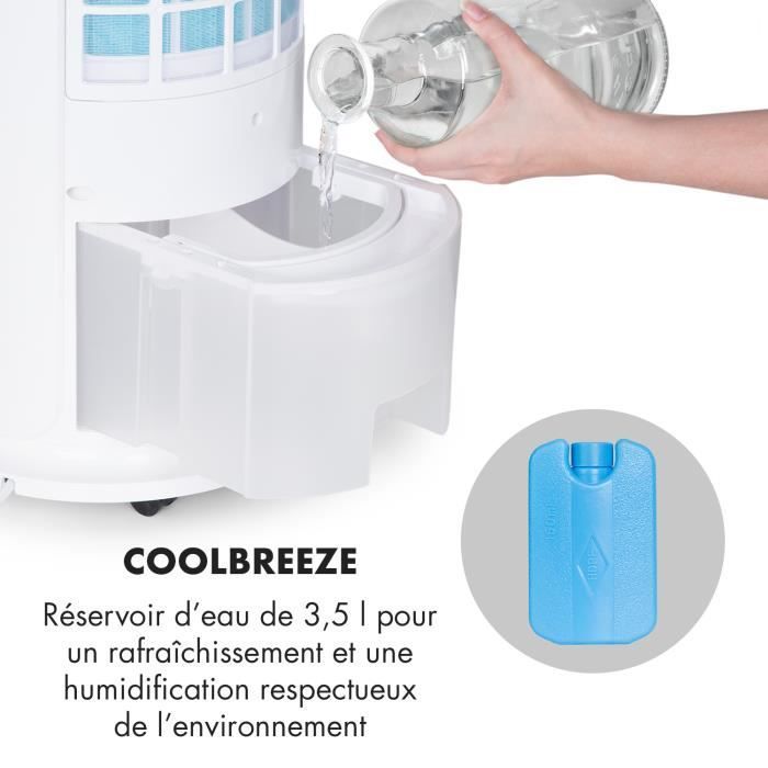 Enfriador de aire Klarstein - Silencioso - Ventilador humidificador - 3,5 L - Aire acondicionado portátil sin salida de aire - Blanco