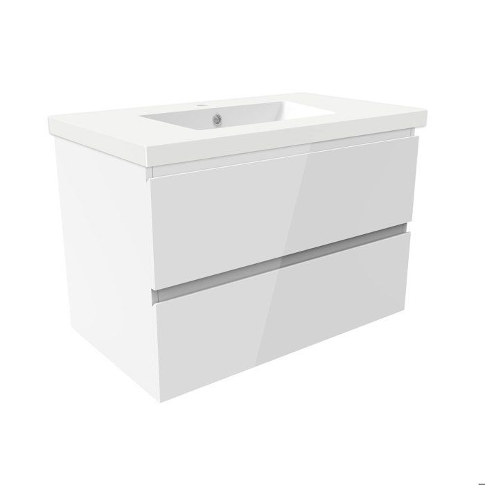 AICA 80cm Glossy White Bathroom Vanity Unit with 2 Soft-Close Drawers and Single Basin