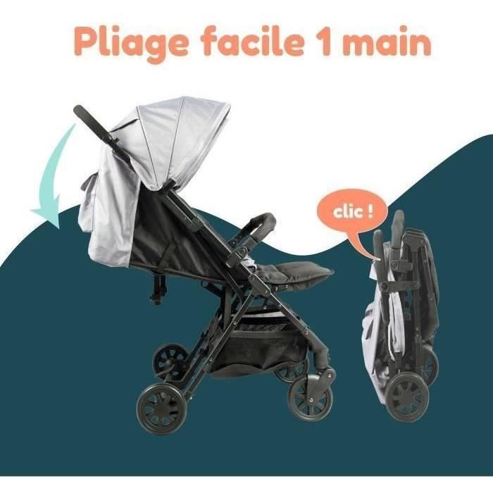 Bambisol - DS209 GRIGIO NERO - Passeggino doppio affiancato | Per gemelli dalla nascita, chiusura ultracompatta | Nero Grigio