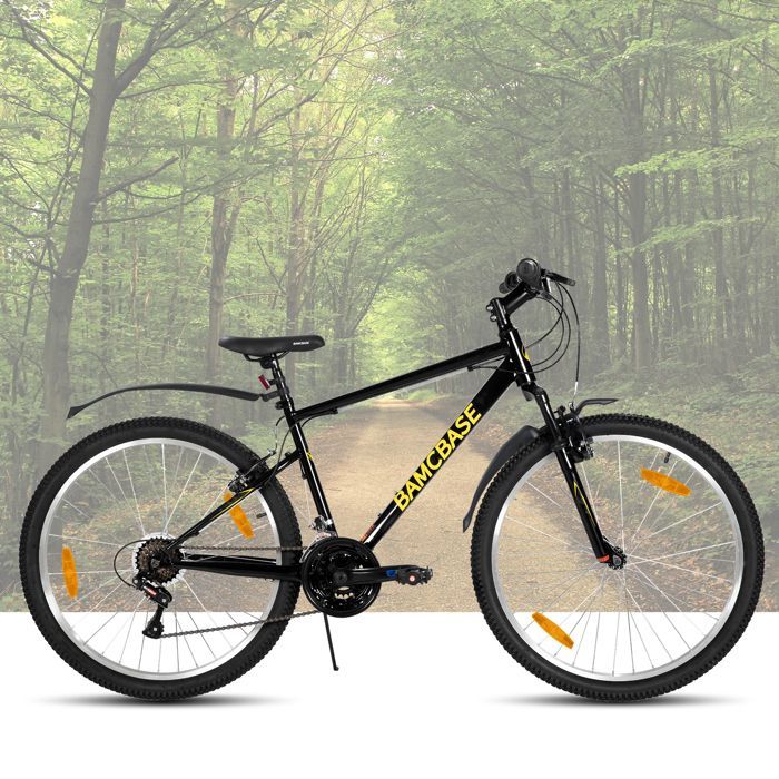 Hiland 26 Pouces Vélo VTT , 18 Vitesses Unisexe/Adulte, Cadre en Acier au Carbone , Pour Ville et Loisirs, Freins en V，Noir