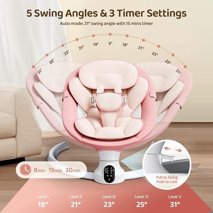 Electric Baby Bouncer with Music, 5 Swing Speeds, 3 Timers, Remote Control and Bluetooth, Up to 9kg