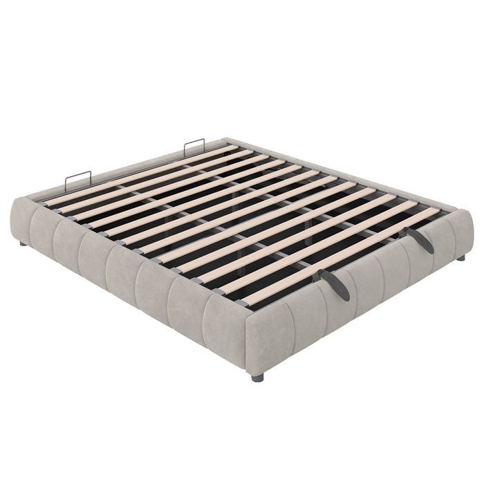 Lit coffre adulte 180 x 200 cm - sans tête de lit - avec LED et espace de rangement - Sommier inclus - Velours beige