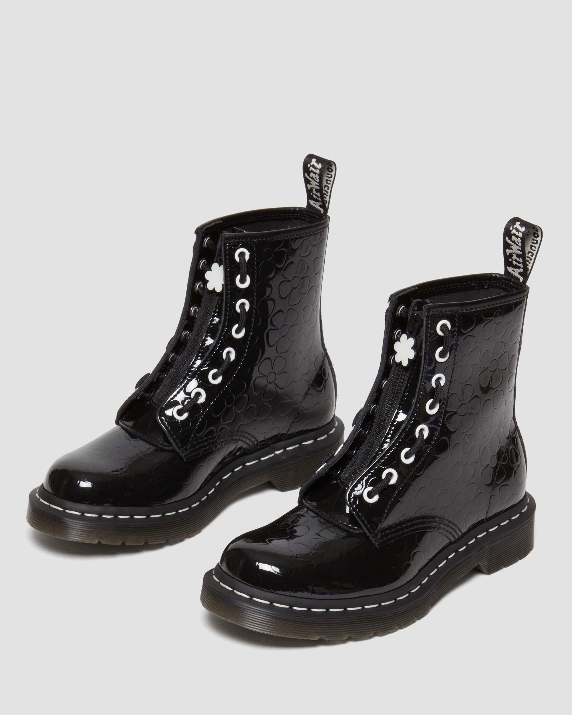 1460 Women's Flower Emboss Patent Leather Lace Up Boots