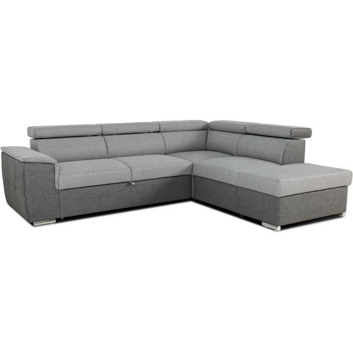 Sofá cama esquinero reversible con almacenamiento - 5 plazas - DAYTONA - Tela gris y antracita - 260 x 77 pulgadas / 94 x 216 cm