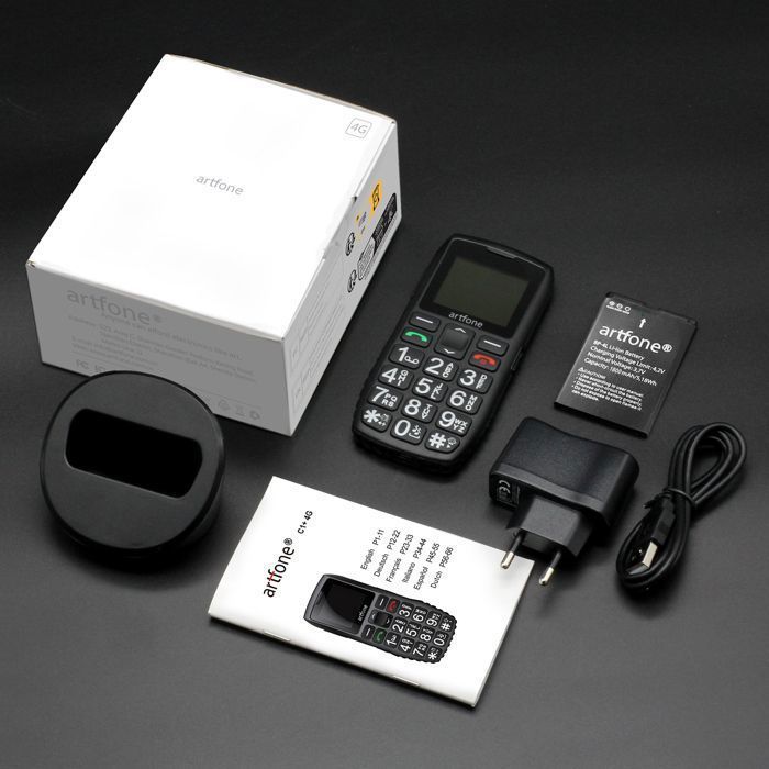 Artfone C1+ 4G Téléphone Portable Sénior,Batterie 1800mAh,Bouton SOS avec Grandes Touches,Haut-parleur stéréo,Radio FM ,Lampe Torche