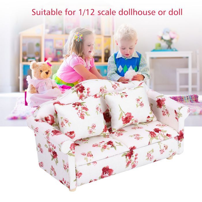 Divano per bambole SURENHAP, accessori per bambole a forma di casa di fiori, mini mobili, divano matrimoniale, casa dei giochi, grande gruppo di fiori