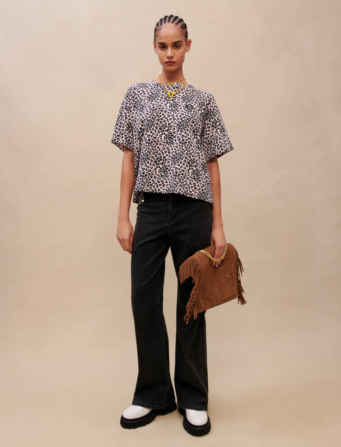 Tricou din bumbac cu imprimeu leopard - Leopard roz