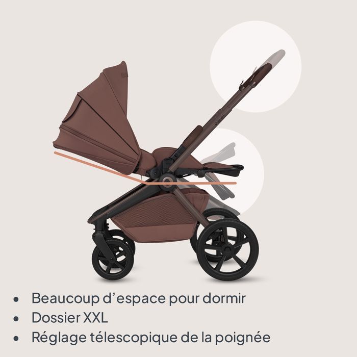 LIONELO Freya 2-in-1 Travel System - Carrycot - One-click folding - Accessories - Up to 22 kg - Chocolate Brown