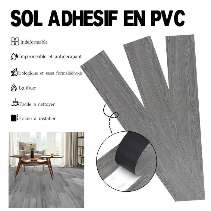 PVC flooring - Self-adhesive tiles - 5.02 m² - for living room - Waterproof - 36 pieces - Dark Grey