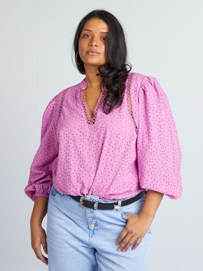 Blusa com bordado em ponto inglês - ROSA