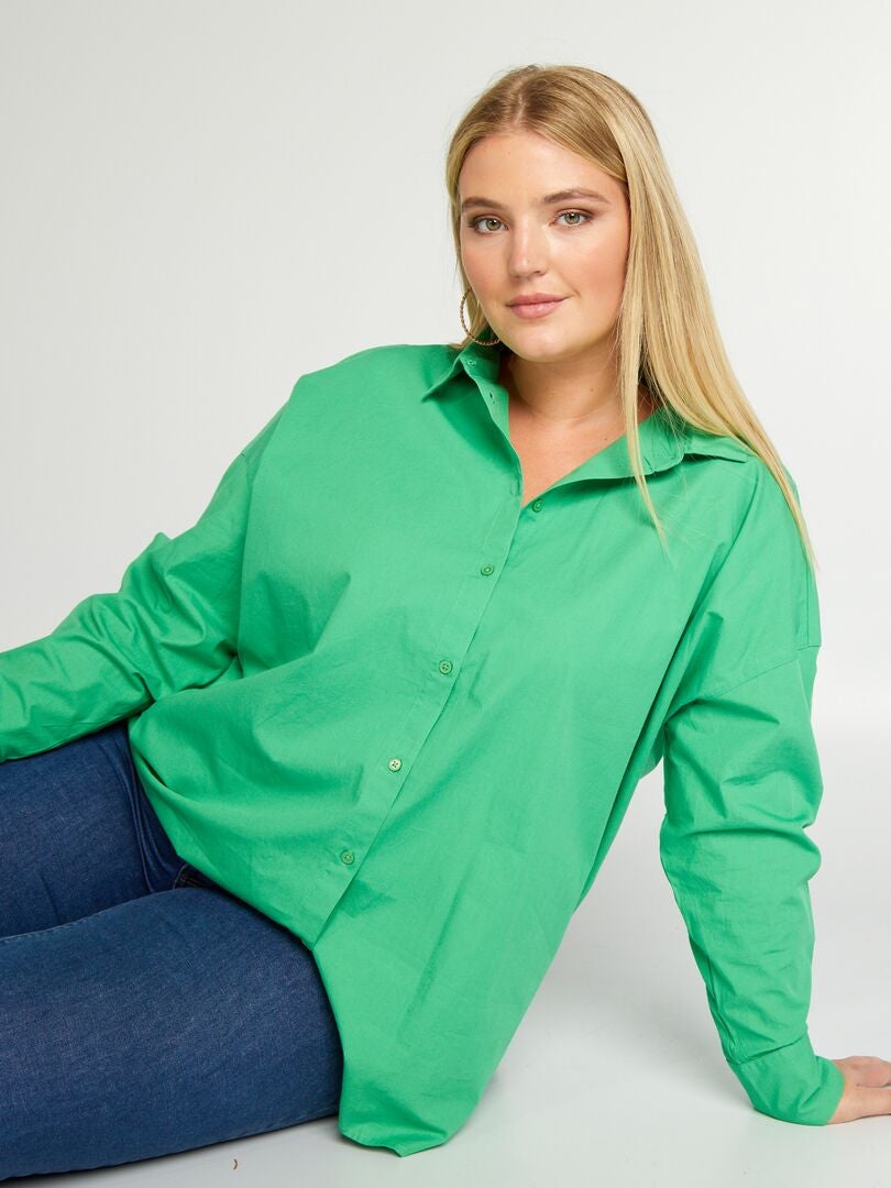 Camisa larga con cuello italiano - VERDE