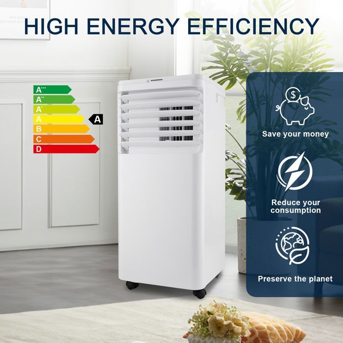 Aire acondicionado portátil silencioso 3 en 1, deshumidificador, 7000 BTU, ventilador y aire acondicionado con control remoto.