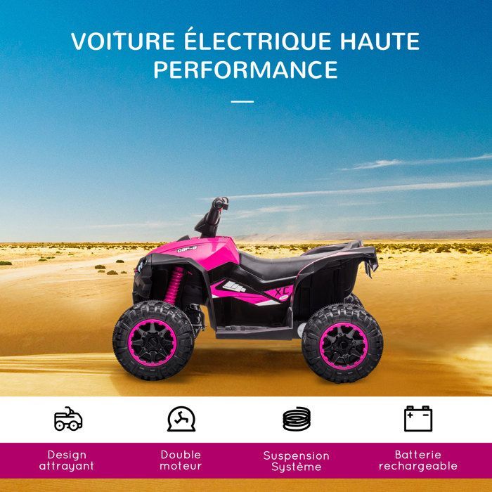 Quad eléctrico infantil - HOMCOM - 12V, 2 motores, 2 velocidades (3-6 km/h), faros LED, claxon, asiento ergonómico - Rosa
