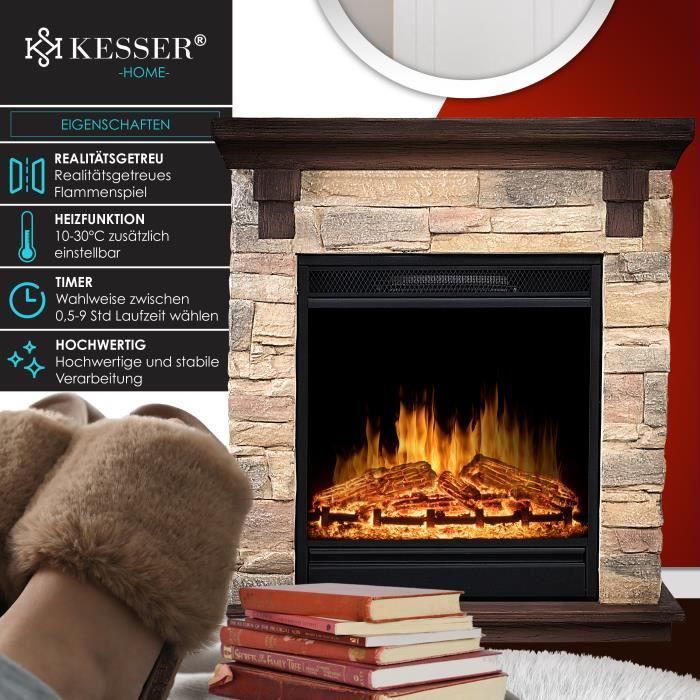 Cheminée électrique - KESSER® - Modèle sur pied - Effet de flamme LED 3D - 1800W - Télécommande incluse