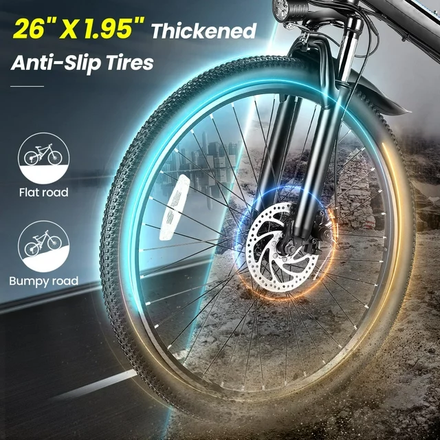 Gocio 26-tums elcykel för vuxna, 500W hopfällbar elektrisk mountainbike, max 80 km, full fjädring, 48V hopfällbar elcykel med avtagbart 374,4 Wh litiumjonbatteri, elektrisk stadscykel