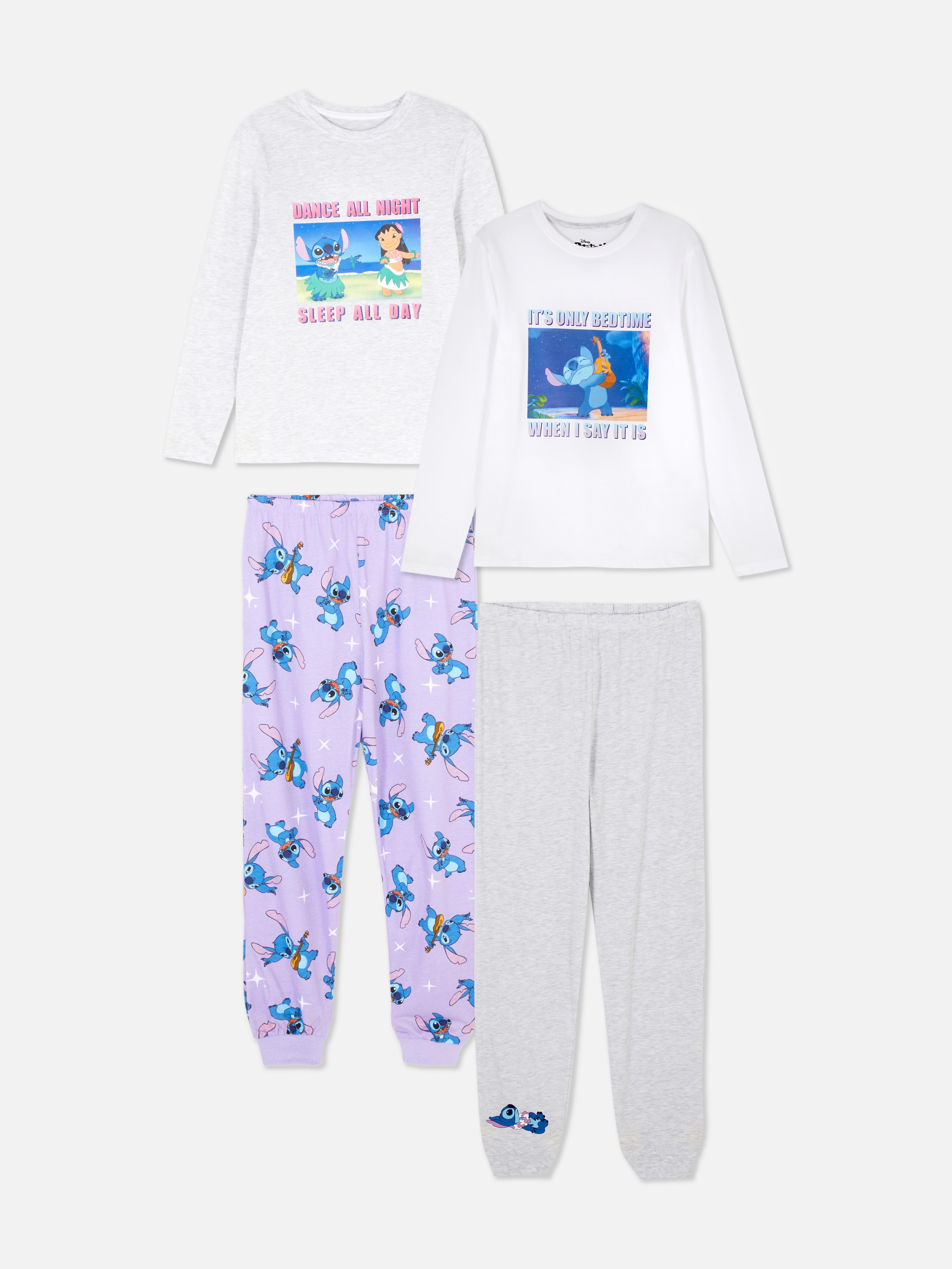 Pijamale cu mânecă lungă Disney Stitch, set de 2 Două pijamale Disney Stitch cu guler rotund, mâneci lungi și pantaloni asortați