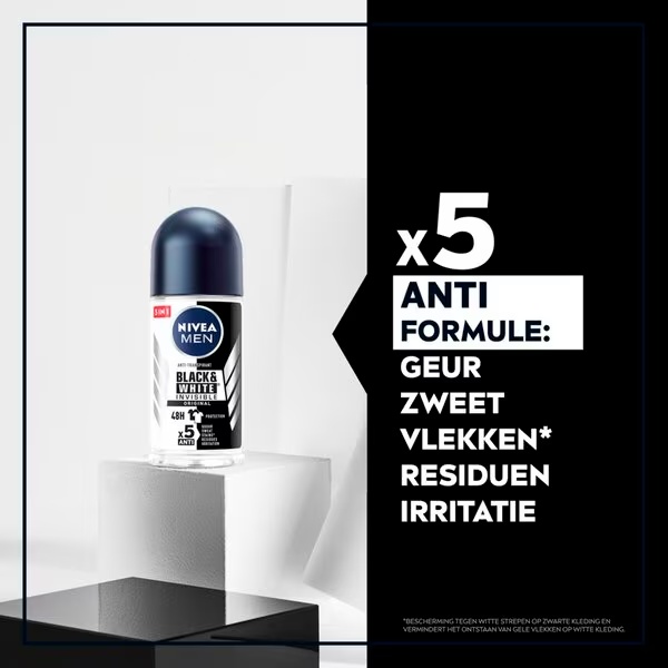 NIVEA Men Black & White Invisible Original antitranspirācijas rullītis vīriešiem, 50 ml