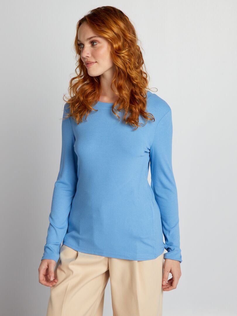 Camiseta de punto elástico acanalado - AZUL