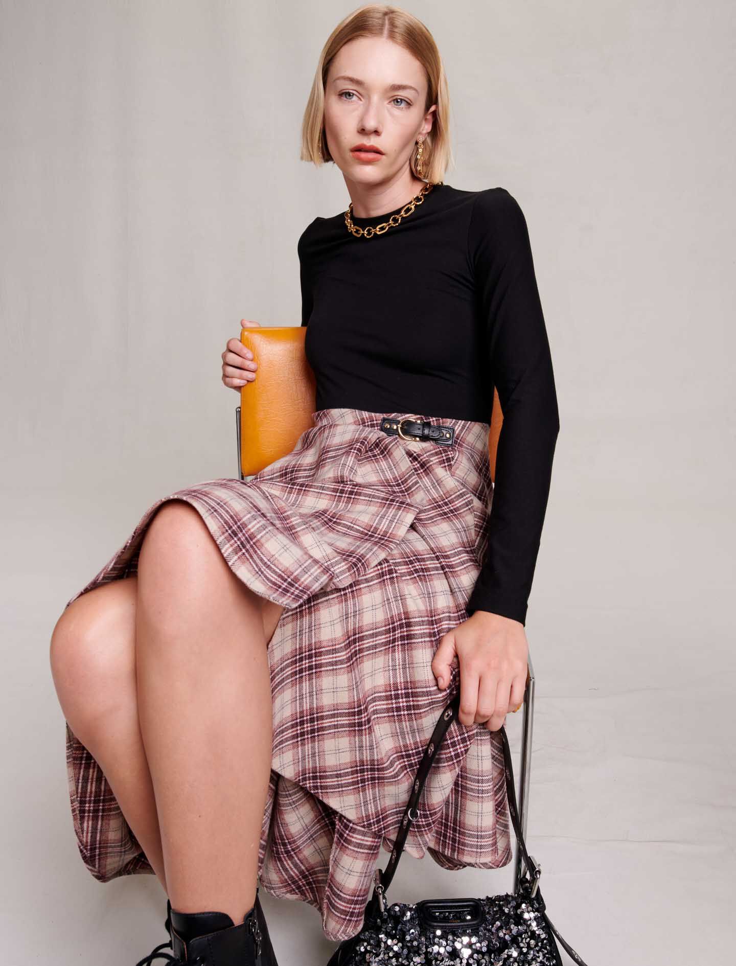 Rochie asimetrică din flanel - Bej