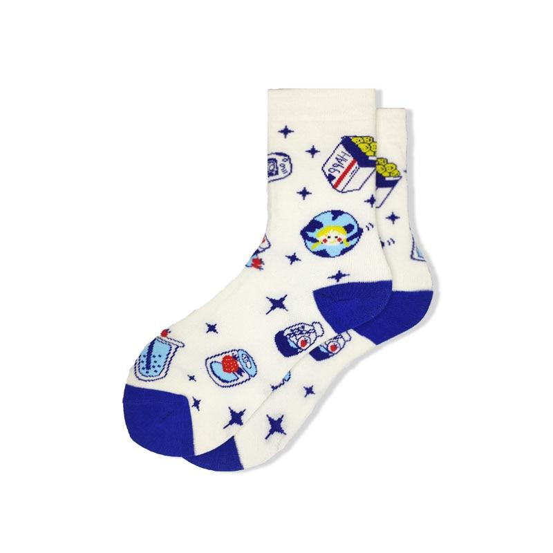 Medias dobles, divertidas y originales, con ilustración de dibujos animados, ideales para parejas, estudiantes, hombres y mujeres. Estilo retro versátil, color azul.