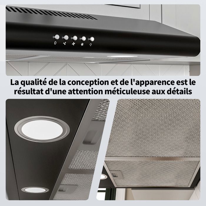 Cappa aspirante FIREGAS da 60 cm - Cappa con visiera - Illuminazione a LED - Filtro a carboni attivi incluso - Aspirazione e ricircolo - Cappa da cucina