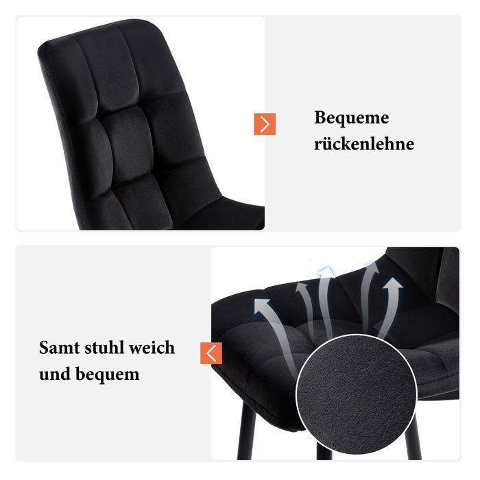 Juego de mesa de comedor de 120 × 70 cm con 4 sillas - Juego moderno de mesa y sillas para cocina/sala de estar - Sillas de terciopelo negro
