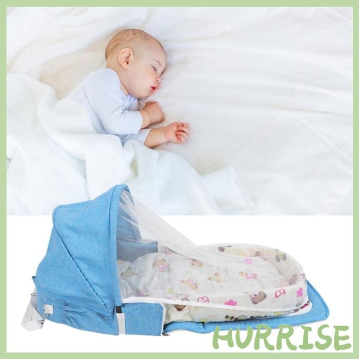 Garosa Draagbaar Mobiel Babybedje, Multifunctioneel Babybedje met Klamboe, Opvouwbaar Draagbaar Babybedje met Beddecoratie, Blauw
