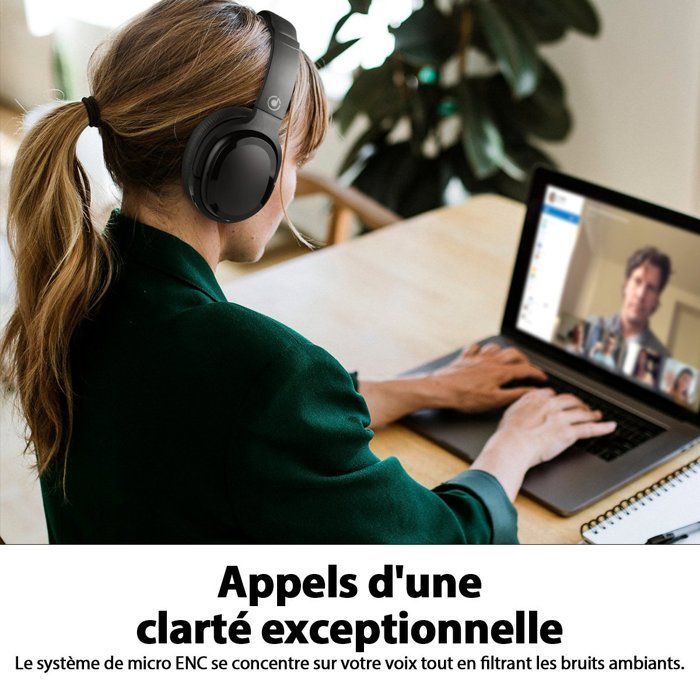 Fones de ouvido SE7D com cancelamento de ruído ativo híbrido, fones de ouvido Bluetooth sem fio supra-auriculares, chamadas nítidas, ajuste confortável, preto.