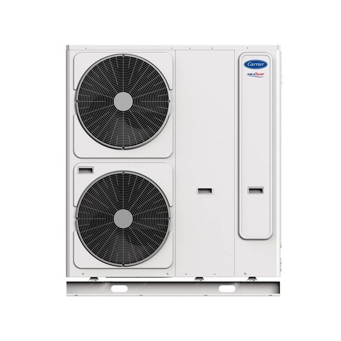 Carrier AquaSnap monoblok lucht/water warmtepomp met 12 kW eenfasige elektrische back-up.