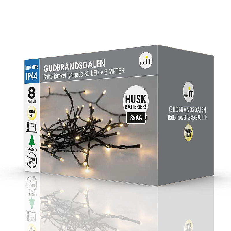 Luci a stringa Light IT con 80 LED bianco caldo, Gudbrandsdalen