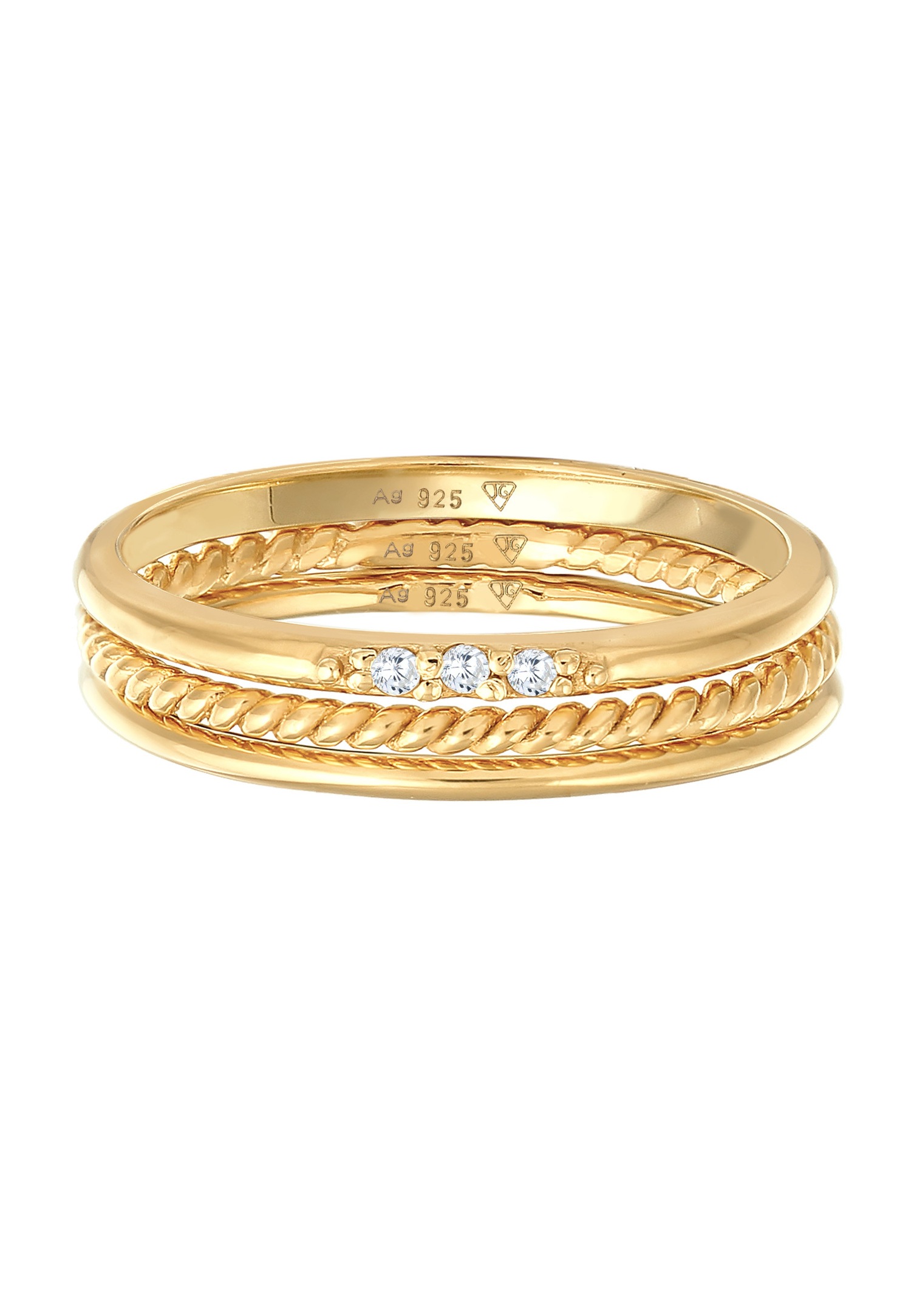 Elli Femmes Empilement Basique Set de 3 avec Cristaux de Zirconium en Argent Sterling 925