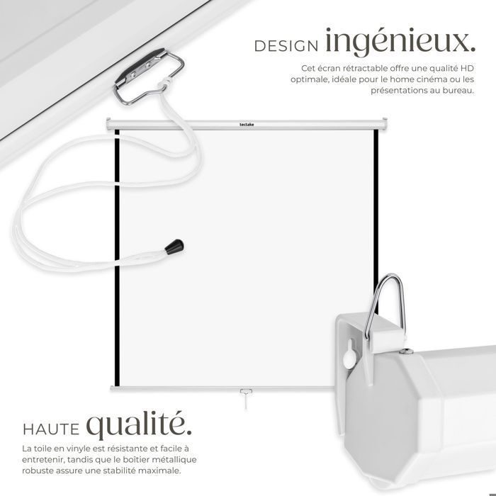 Pantalla de proyección - TECTAKE - Pantalla de proyección extensible de poliéster de 152 x 152 cm - Blanca