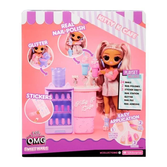 LOL Surprise OMG Sweet Nails™ - Salón de uñas - Muñeca Kitty K Cafe - Tema de cafetería - Para mayores de 4 años