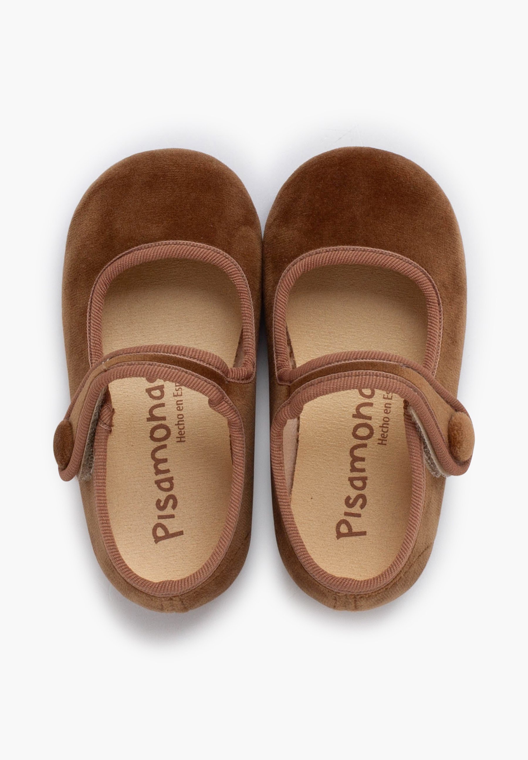 Dětské botičky Pisamonas Mary Janes se suchým zipem a knoflíkem - hnědé