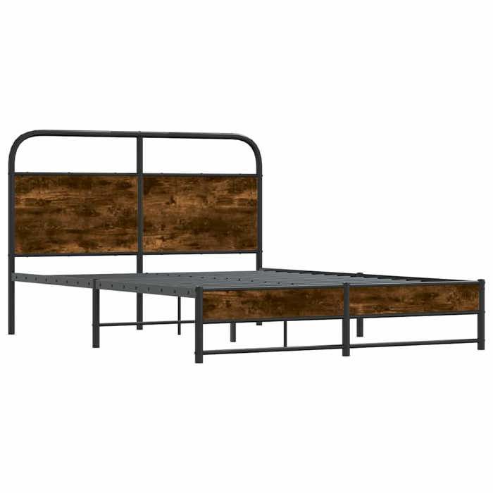 Bedframe van bewerkt hout - vidaXL - 120x190 cm - Gerookt eikenhout - Hoofdbord - Lattenbodem - Stevige poten