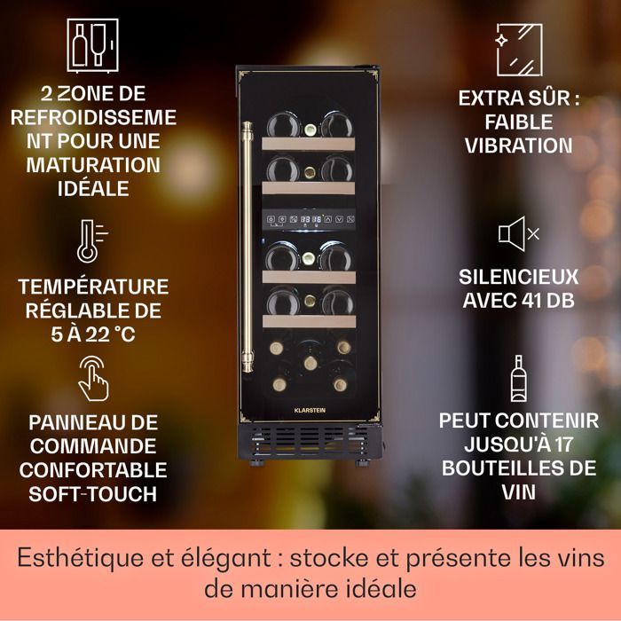 Built-in wine cellar - Vinovilla 17 Duo Edition Vilhelmine - 17 bottles - 52 L - 5 to 22 °C - Victorian look - Black