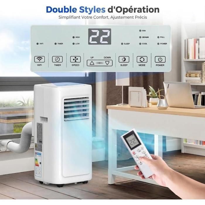 Condizionatore d'aria portatile da 8000 BTU - Timer 24 ore - Telecomando e controllo tramite app intelligente