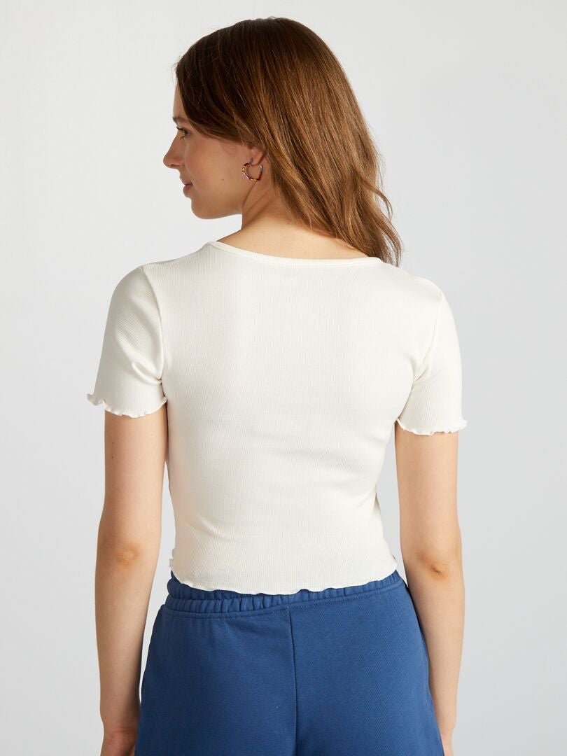 Crop-top met golvende randen - WIT