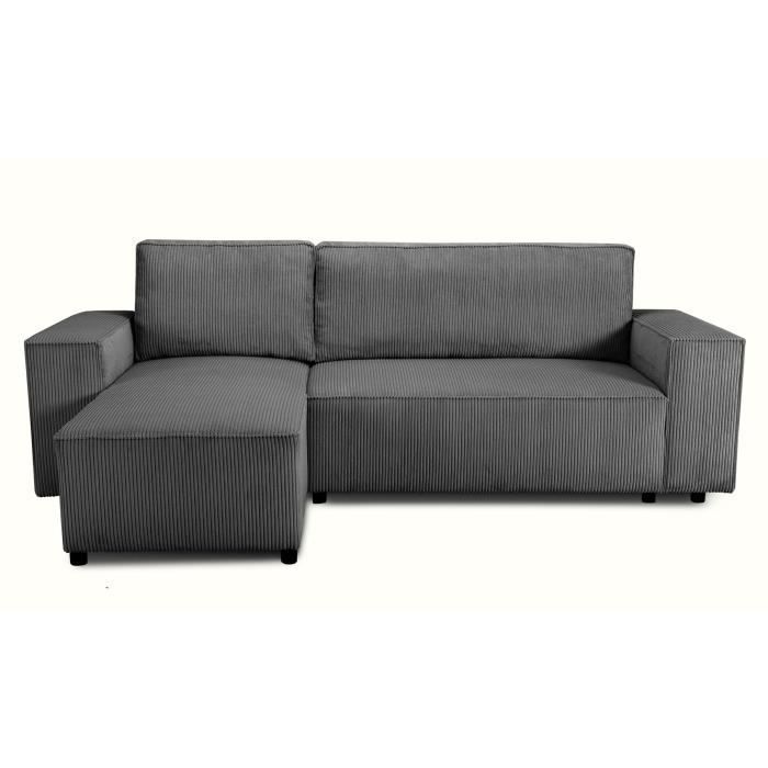 Reversible corner sofa bed - 4-seater - JOSH - Corduroy fabric - Anthracite - Storage compartment - 242 x 155 x 86 cm